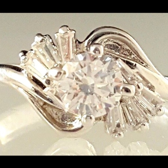 Silver Cocktail Ring Cubic  Zirconia Flower Sizes 4 11 - Picture 6 of 10